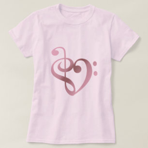 Camiseta Música Corazón Rosa Oro en forma de corazón de amo