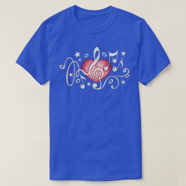Camiseta Música corazón temblor clef notas musicales bajo s (Diseño del anverso)