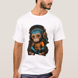 Camiseta Música Cute Monkey Escuchando, Música Mono Inmerso