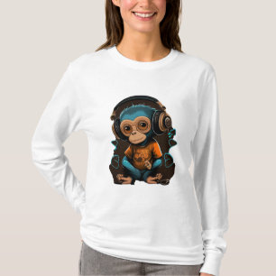 Camiseta Música Cute Monkey Escuchando, Música Mono Inmerso