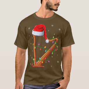 Camiseta Música de Arpa Navidad Luces Santa Sombrero Arpa C