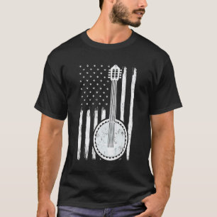 Camiseta Música de Banjo Bandera Americana Banjo Guitarra