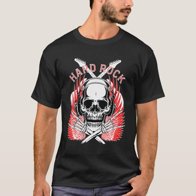 Camiseta música de cráneo de rock duro (Anverso)