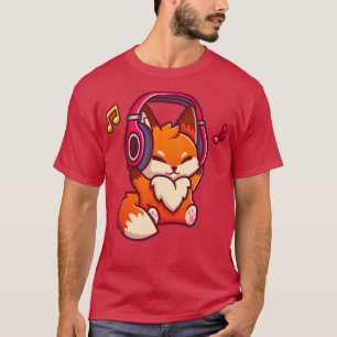 Camiseta Música de escucha de Fox Cute con audífono