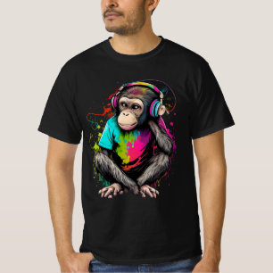 Camiseta Música de escucha de monos, música obsesionada con
