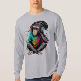 Camiseta Música de escucha de monos, música obsesionada con