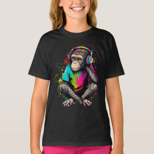 Camiseta Música de escucha de monos, música obsesionada con