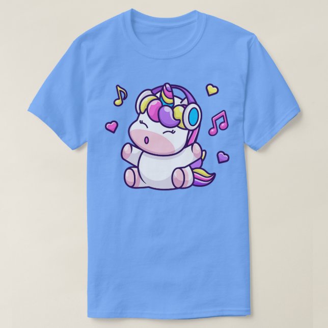 Camiseta Música de escucha de unicornio con audífono (Diseño del anverso)