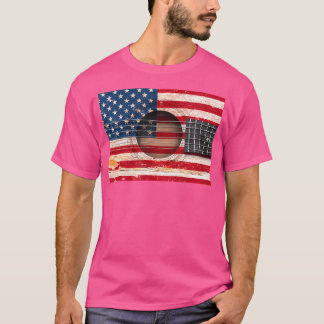 Camiseta Música de guitarra acústica con bandera norteameri