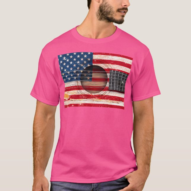 Camiseta Música de guitarra acústica con bandera norteameri (Anverso)