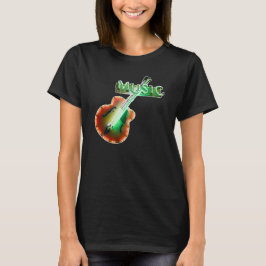 Camiseta Música de guitarra bajo retro vintage Señal de neó