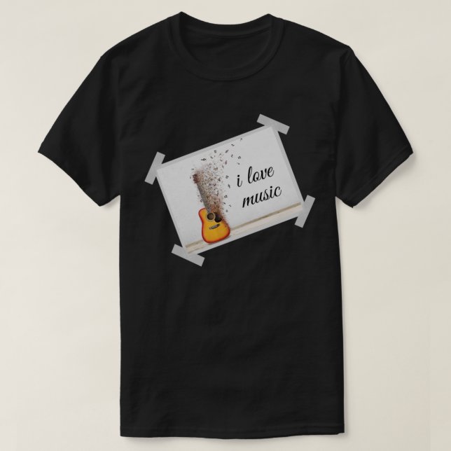 Camiseta música de guitarra marrón y me encanta el lettar d (Diseño del anverso)