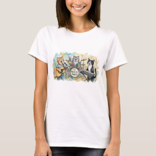 Camiseta Música de la banda de gatos divertidos piano tambo