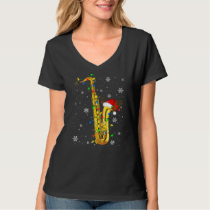 Camiseta Música de Navidad de Saxofón Luces de Navidad Sant