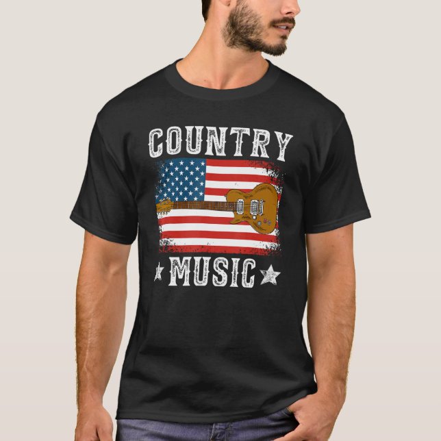 Camiseta Música de país Bandera Estadounidense Guitarra Pat (Anverso)