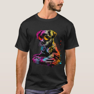 Camiseta Música de perro DJ Tornamesa DJ Arte de perro EDM