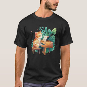 Camiseta Música de piano divertida gato hombres mujeres niñ