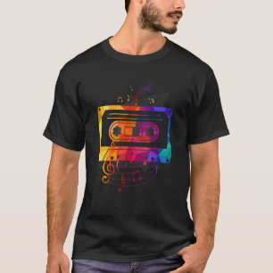Camiseta Música de Retro 80's 90's Music Notes Cassette Tap