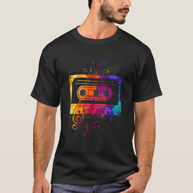 Camiseta Música de Retro 80's 90's Music Notes Cassette Tap (Anverso)