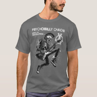 Camiseta Música de Rock Punk Guitarra Esqueleto Psychobilly