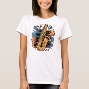 Camiseta Música de Saxofón Colorida Flujo Instrumento de Ja