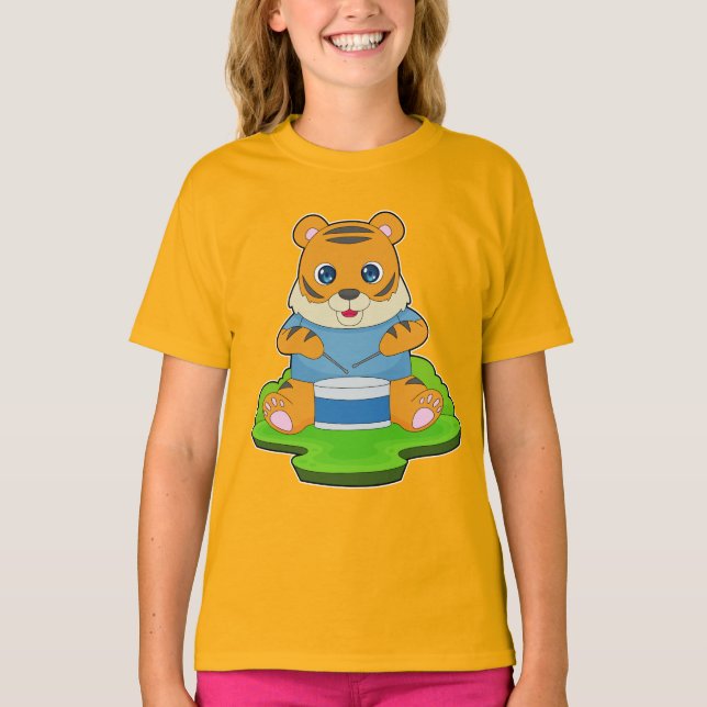 Camiseta Música de Tambor Músico Tigre (Anverso)