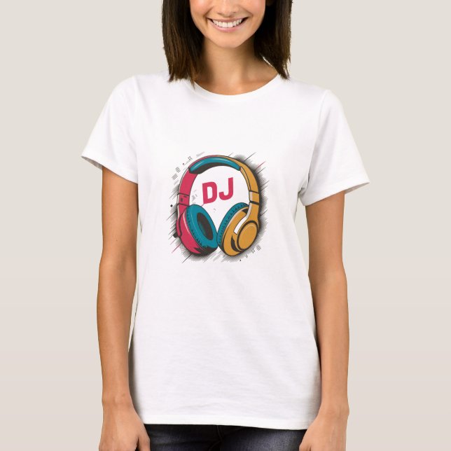 Camiseta Música DJ coloridos Auriculares blancos (Anverso)