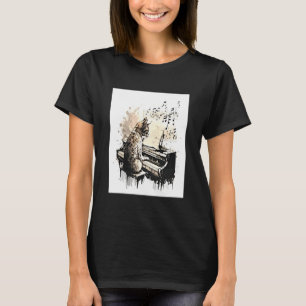 Camiseta Música genial y gatos Gato tocando piano Nota musi