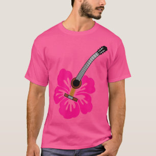 Camiseta Música Guitarra Hibiscus Hawaii Flor Hawaii Mujere