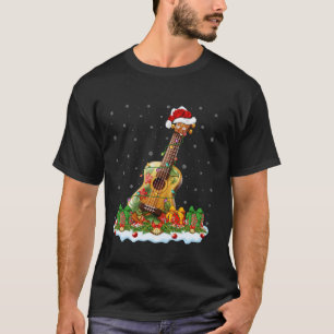 Camiseta Música Guitarra Navidad Iluminación Santa Hat Guit