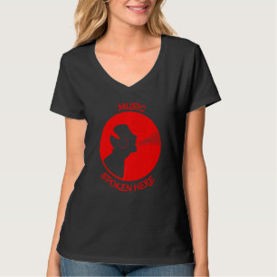 Camiseta Música hablada aquí rojo cantante de discos de vin