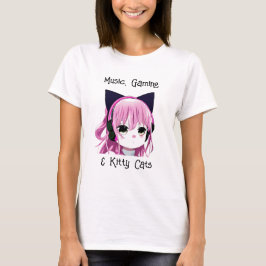 Camiseta Música, juegos y gatos gitanos | Chica Anime