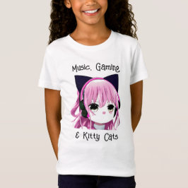 Camiseta Música, juegos y gatos gitanos | Chica Anime