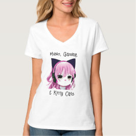 Camiseta Música, juegos y gatos gitanos | Chica Anime
