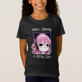 Camiseta Música, juegos y gatos gitanos | Chica Anime