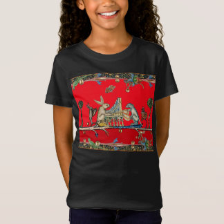 Camiseta MÚSICA MEDIEVAL BESTIARIA, conejo, rojo perro
