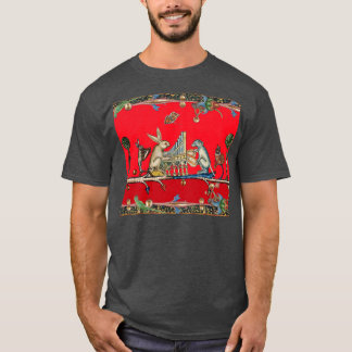 Camiseta MÚSICA MEDIEVAL BESTIARIA, conejo, rojo perro