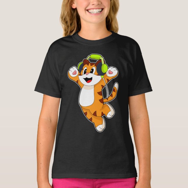 Camiseta Música para auriculares con tigre (Anverso)