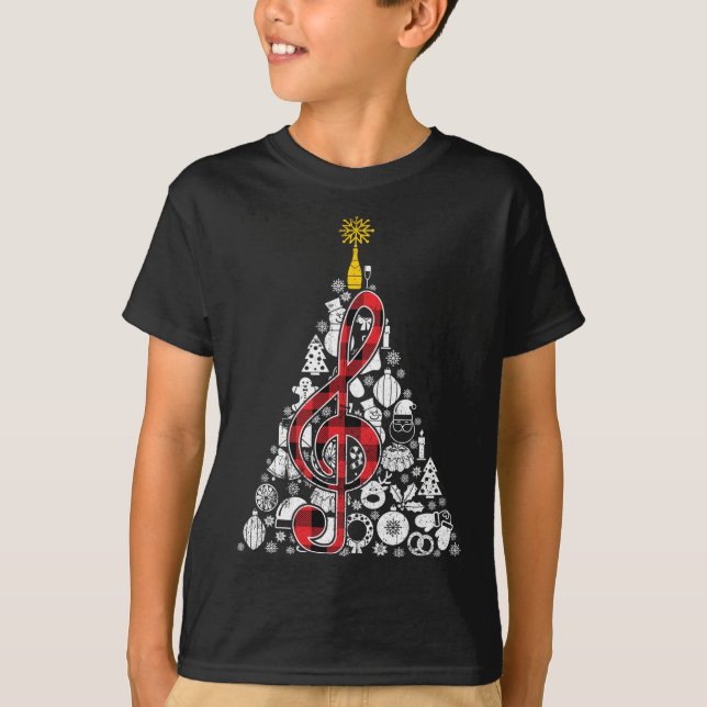 Camiseta Música Red Plaid Christmas Tree Ornamour Decour Xm (Anverso)