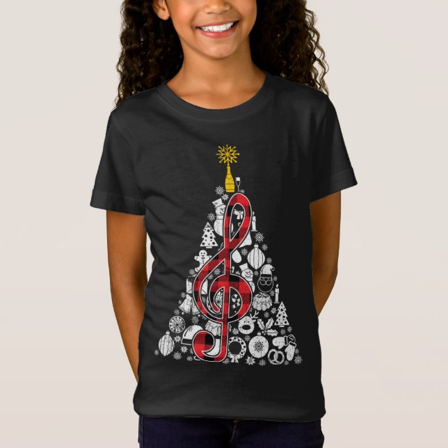Camiseta Música Red Plaid Christmas Tree Ornamour Decour Xm (Anverso)