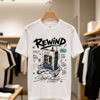 Camiseta Música Reproductor de Casete Retro Rewind
