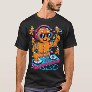 Camiseta Música Retro de Navidad Casa Pan de Jengibre Dj Te