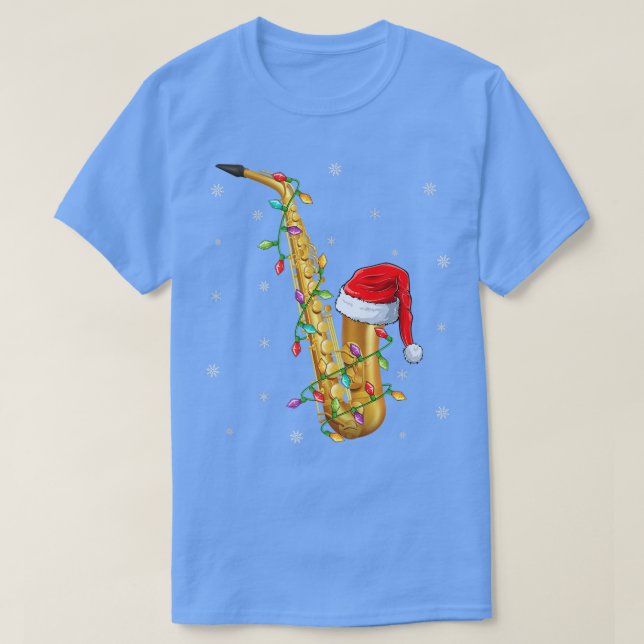 Camiseta Música saxofónica Navidad iluminando Santa Hat sax (Diseño del anverso)