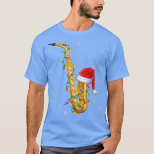 Camiseta Música saxofónica Navidad iluminando Santa Hat sax