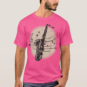 Camiseta Música saxofonista nota música jazz vintage saxo