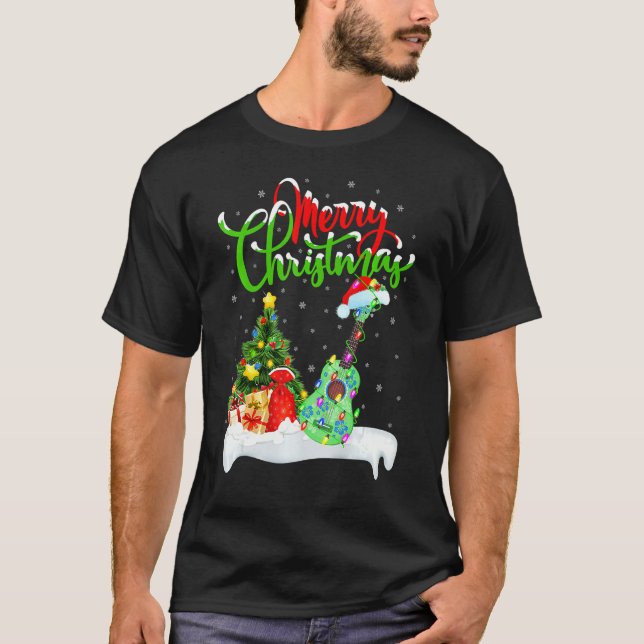Camiseta Música ucraniana navidad iluminando Santa Ukulele  (Anverso)