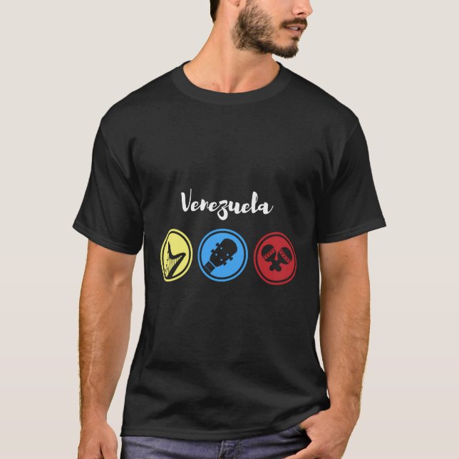Camiseta Música venezolana de Arpa Cuatro y Maraca (Anverso)
