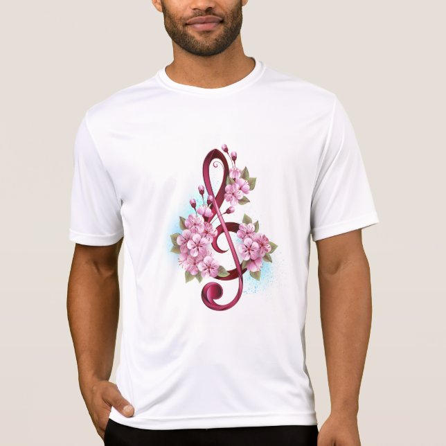 Camiseta Musical treble clef notes with Sakura flowers (Anverso)