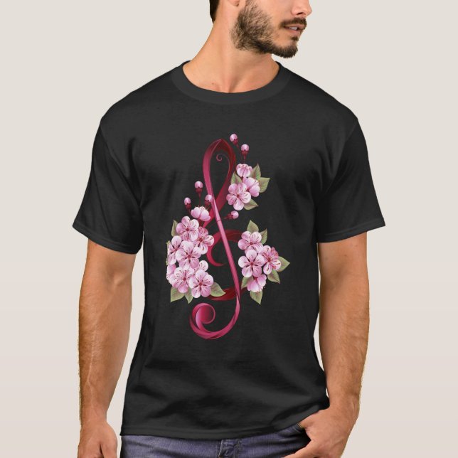 Camiseta Musical treble clef notes with Sakura flowers (Anverso)