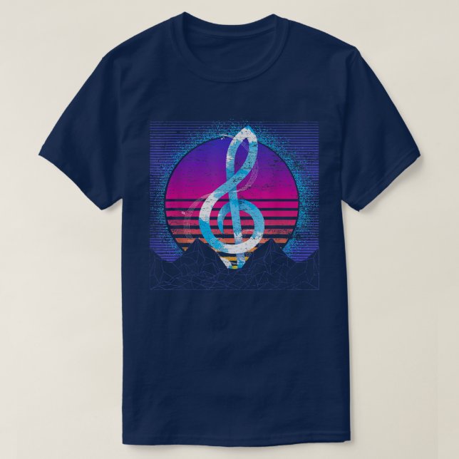 Camiseta Musician Treble Clef Synthwave 80s Vaporwave Retro (Diseño del anverso)